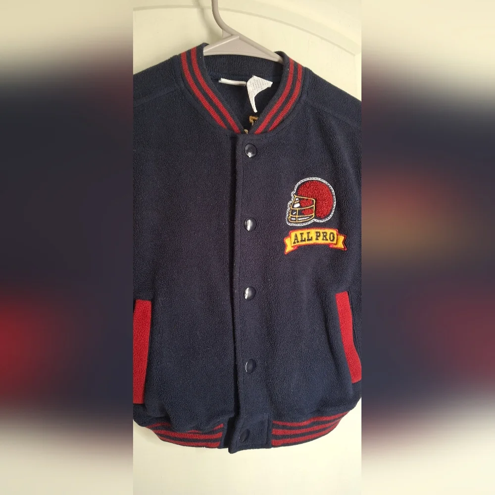 Vintage Kru Supplies Boy Navy Sweater with Red and Yellow Accents Sz 2 Football - Picture 8 of 11